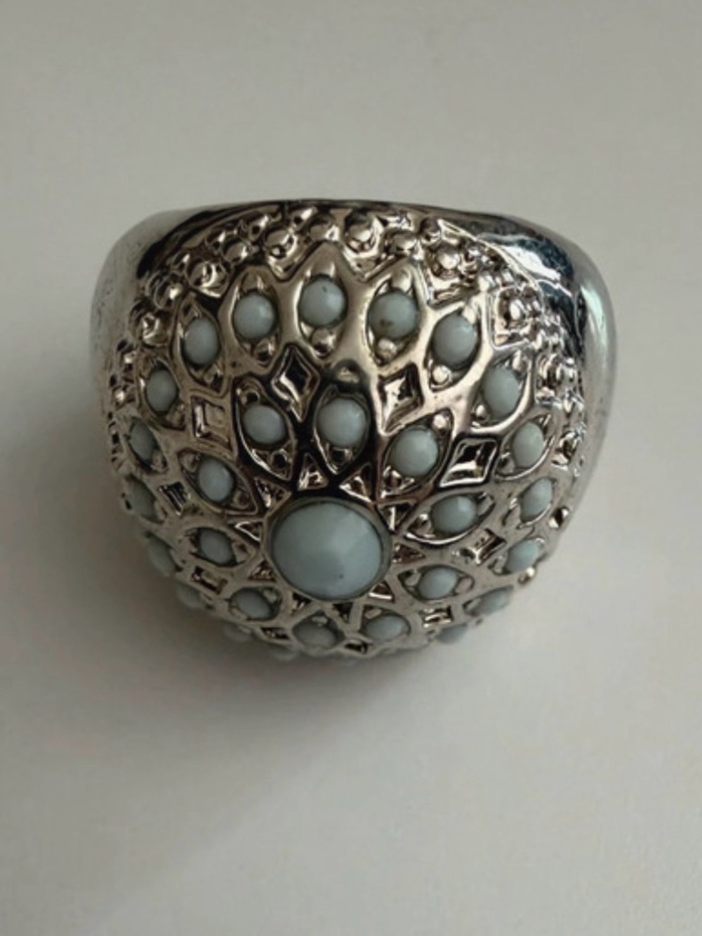 Silver-tone chunky dome cocktail ring with expandable back, Size 9